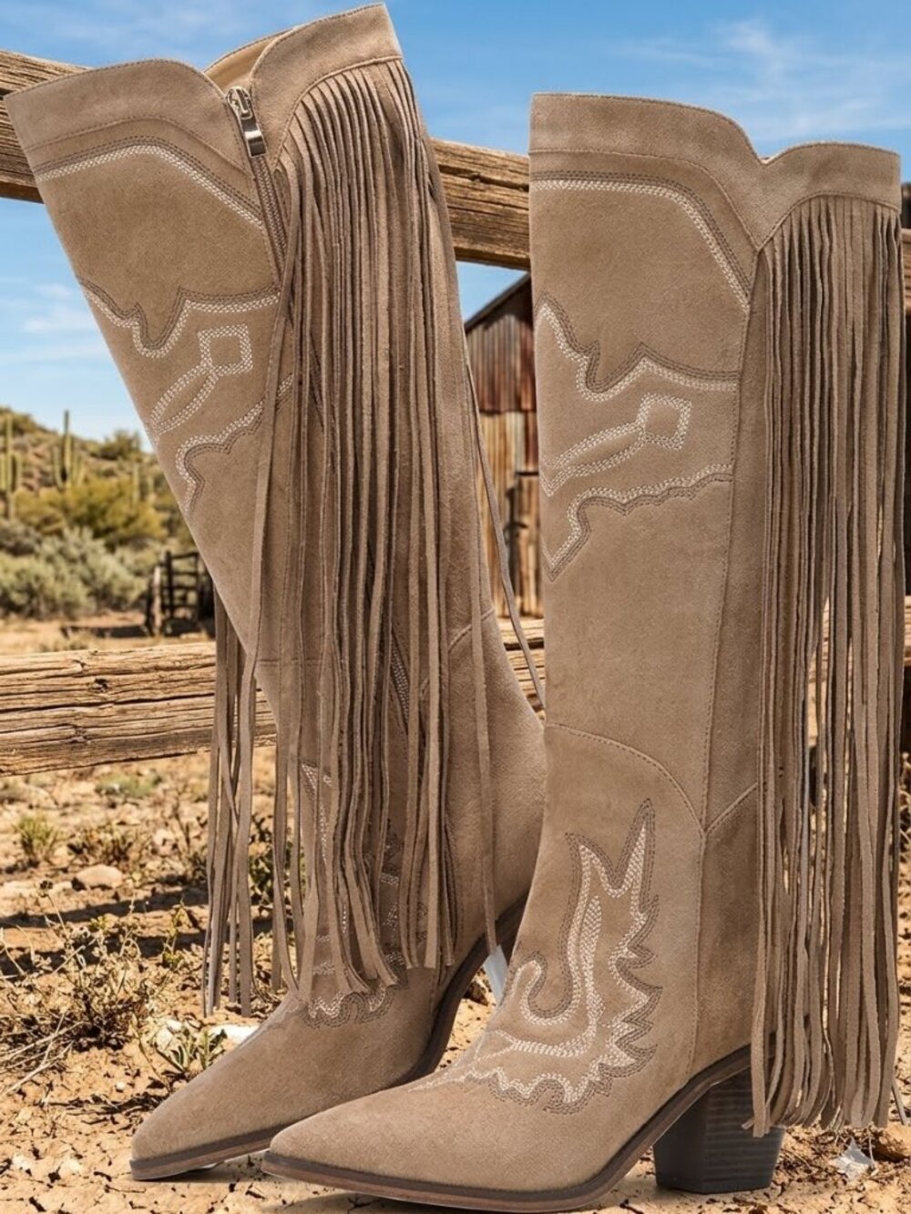 Knee High Fringe Embroidered Cowgirl Boots - Picture 6 of 6